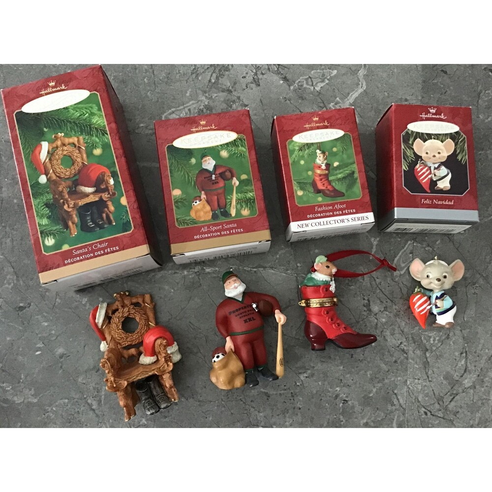 LNIB HALLMARK KEEPSAKE 1998-2001 Lot of 4 Various Christmas Ornaments